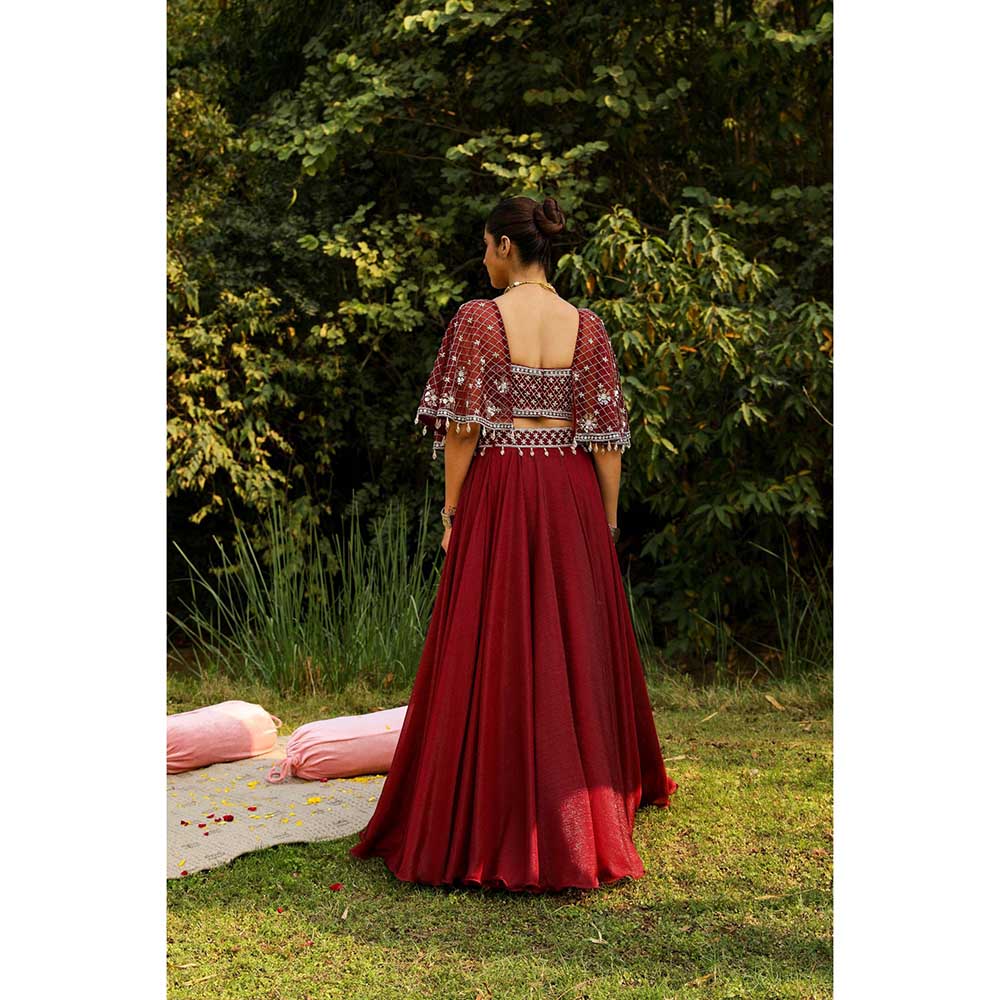 Ajiesh Oberoi Full Embraided Badla Stitched Blouse With Lehenga - Maroon