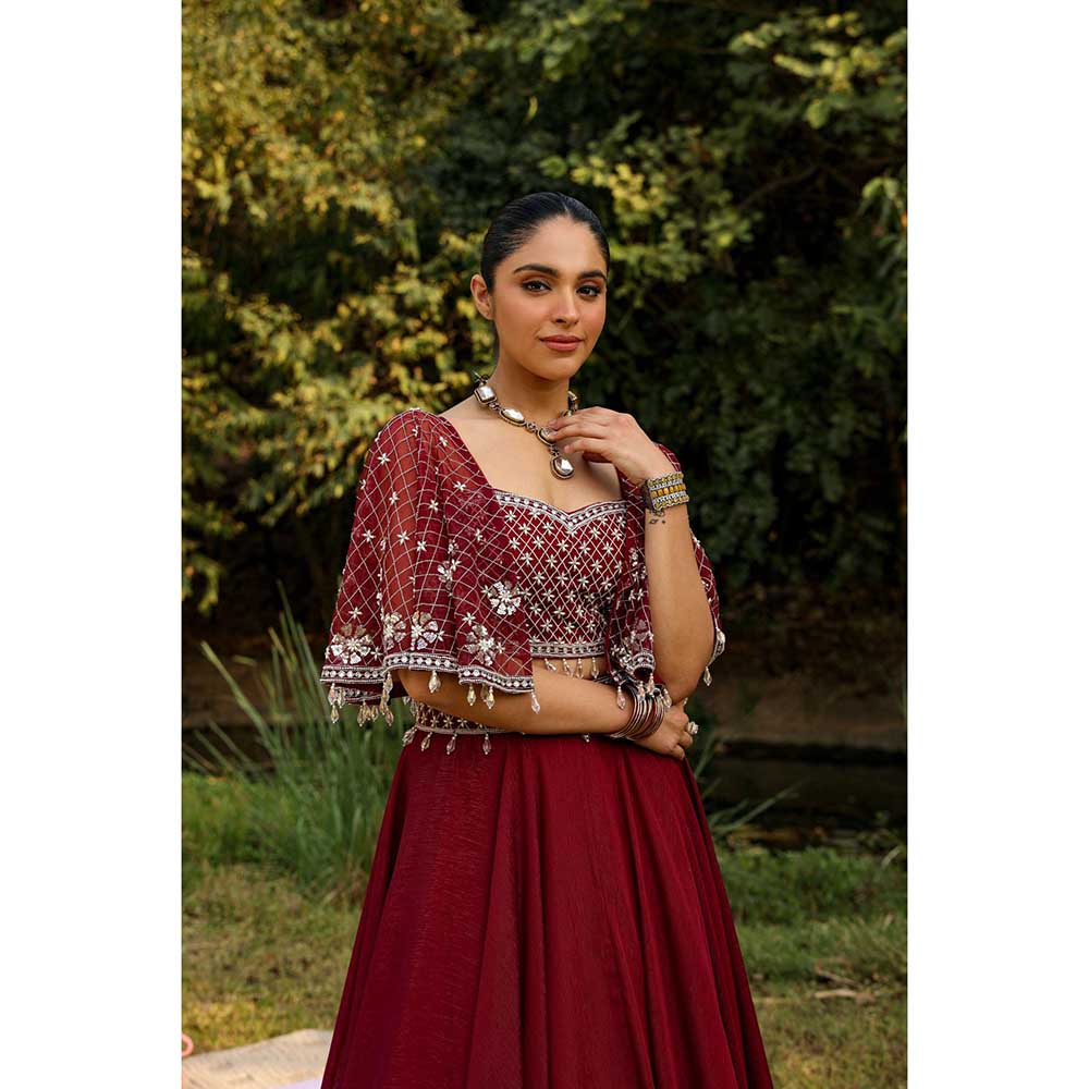 Ajiesh Oberoi Full Embraided Badla Stitched Blouse With Lehenga - Maroon