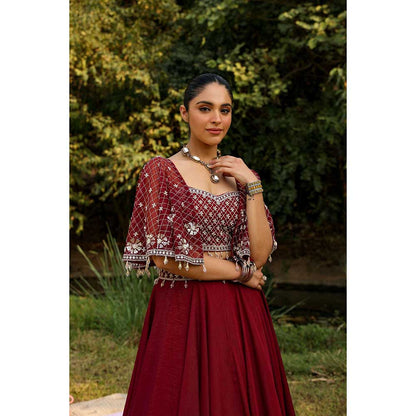 Ajiesh Oberoi Full Embraided Badla Stitched Blouse With Lehenga - Maroon