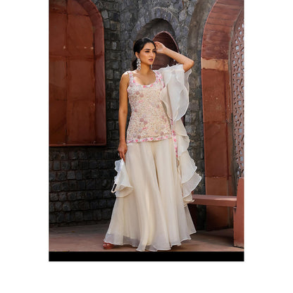 Akanksha Mago Ayla Ivory Short Kurta with Skirt & Dupatta (Set of 3)