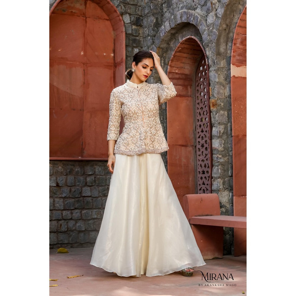 Akanksha Mago Amina Ivory Peplum Top with Sharara (Set of 2)