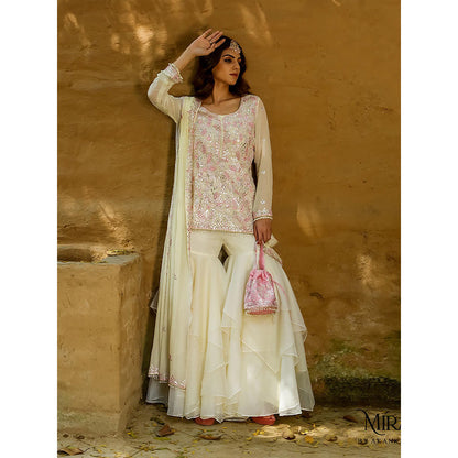 Akanksha Mago Zoya Lemon Off White & Pink Short Kurta & Sharara with Dupatta (Set of 3)