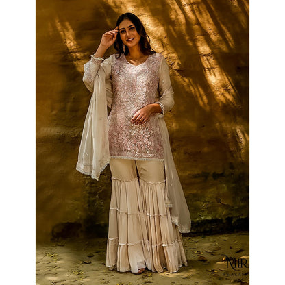 Akanksha Mago Faiza Pink & Off White Kurta Gharara (Set of 3)