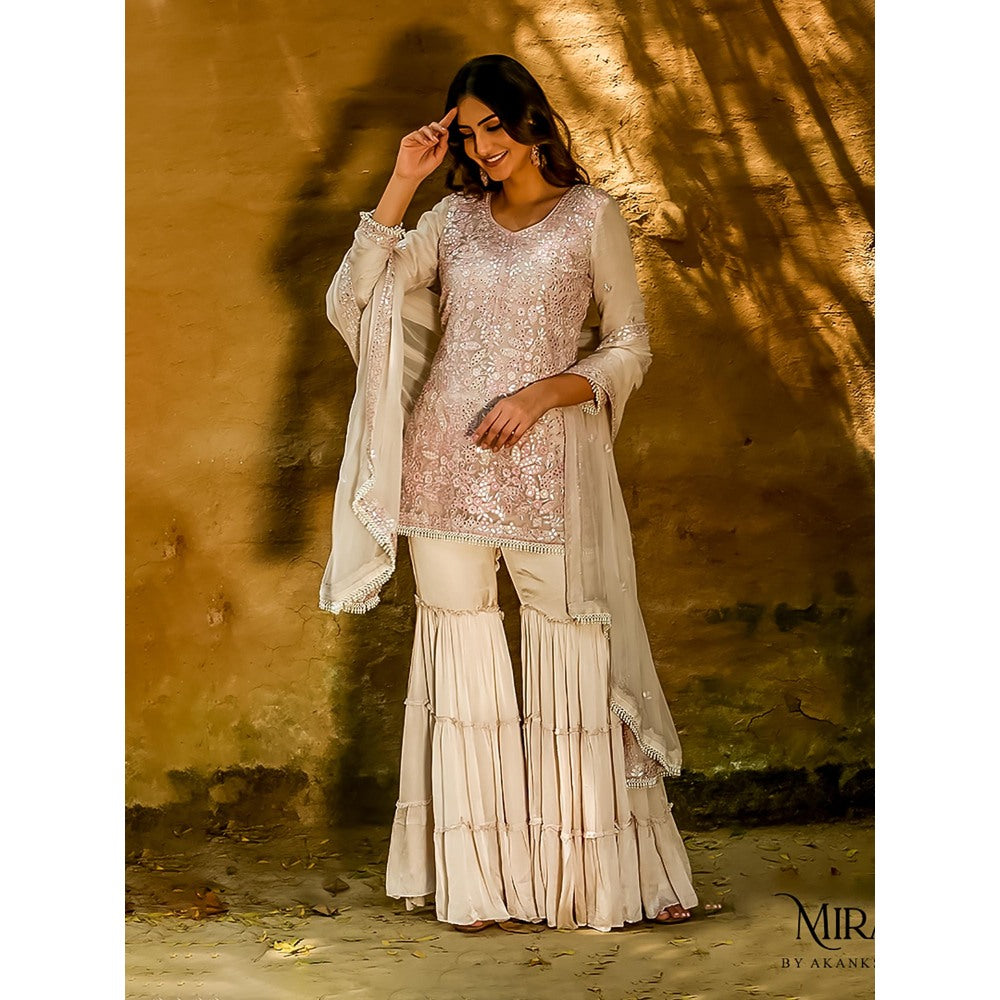 Akanksha Mago Faiza Pink & Off White Kurta Gharara (Set of 3)