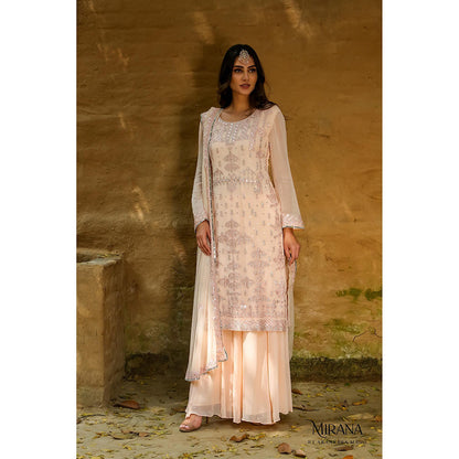 Akanksha Mago Irana Peach Embroidered Kurta & Sharara with Dupatta (Set of 3)