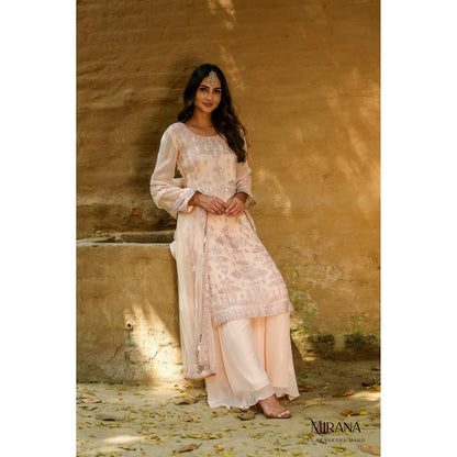 Akanksha Mago Irana Peach Embroidered Kurta & Sharara with Dupatta (Set of 3)