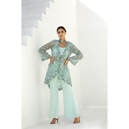 Akanksha Mago Ether Long Cape Jacket with Blouse & Pant (Set of 3)