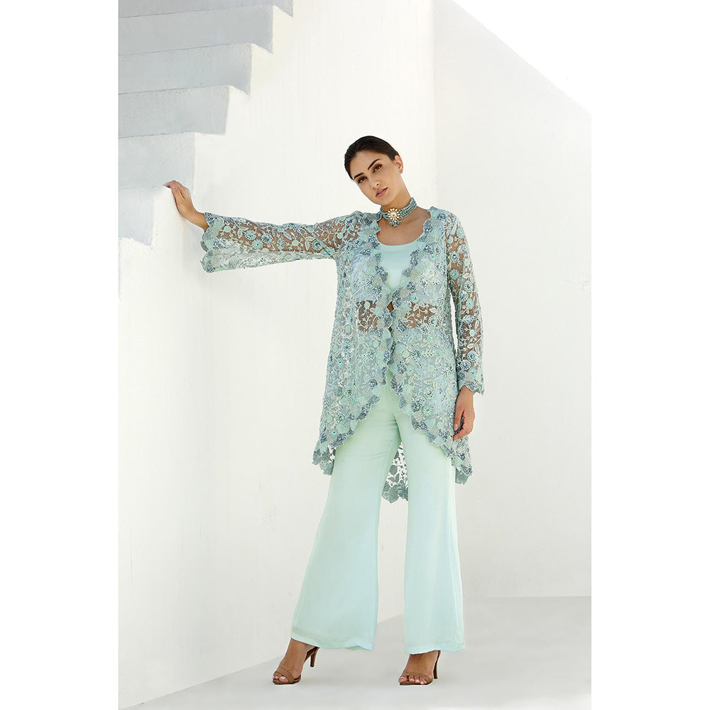 Akanksha Mago Ether Long Cape Jacket with Blouse & Pant (Set of 3)