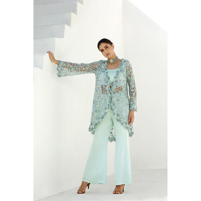 Akanksha Mago Ether Long Cape Jacket with Blouse & Pant (Set of 3)