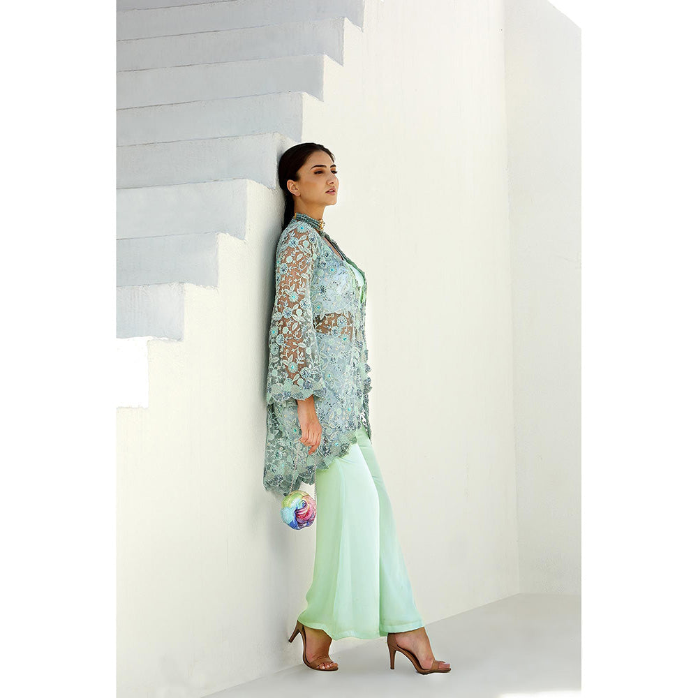Akanksha Mago Ether Long Cape Jacket with Blouse & Pant (Set of 3)