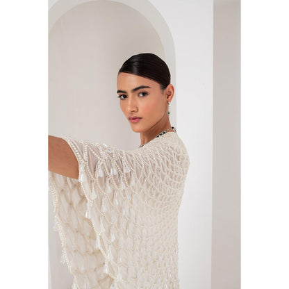 AKARA Women's White Embellished Maxi Dress with Cape (Set of 2)