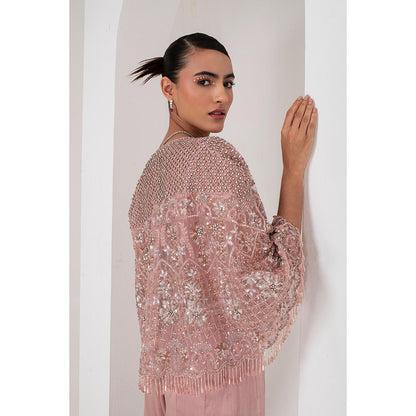 AKARA Women's Mauve Blouse with Sharara and Embellished Cape (Set of 3)