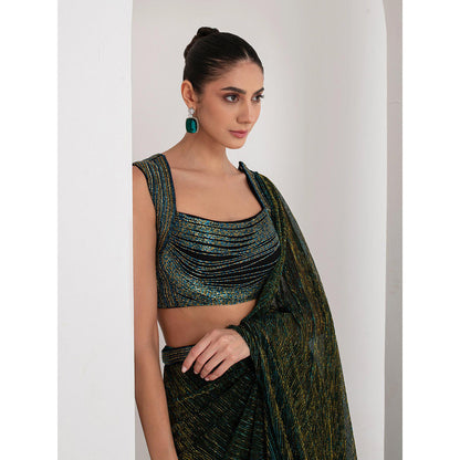 AKARA Women's Nalki Embellished Pre Drape Saree with Stitched Blouse & Belt