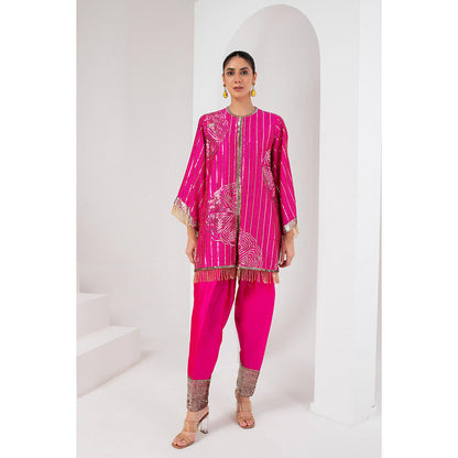 AKARA Women's Fascia Pink Embellished Kurti with Pakistani Salwar (Set of 2)
