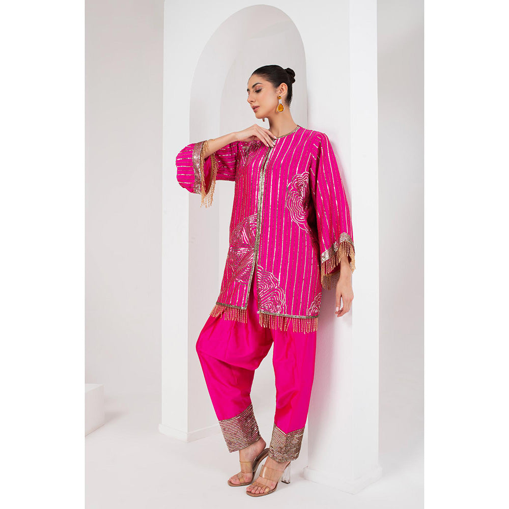 AKARA Women's Fascia Pink Embellished Kurti with Pakistani Salwar (Set of 2)