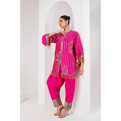 AKARA Women's Fascia Pink Embellished Kurti with Pakistani Salwar (Set of 2)