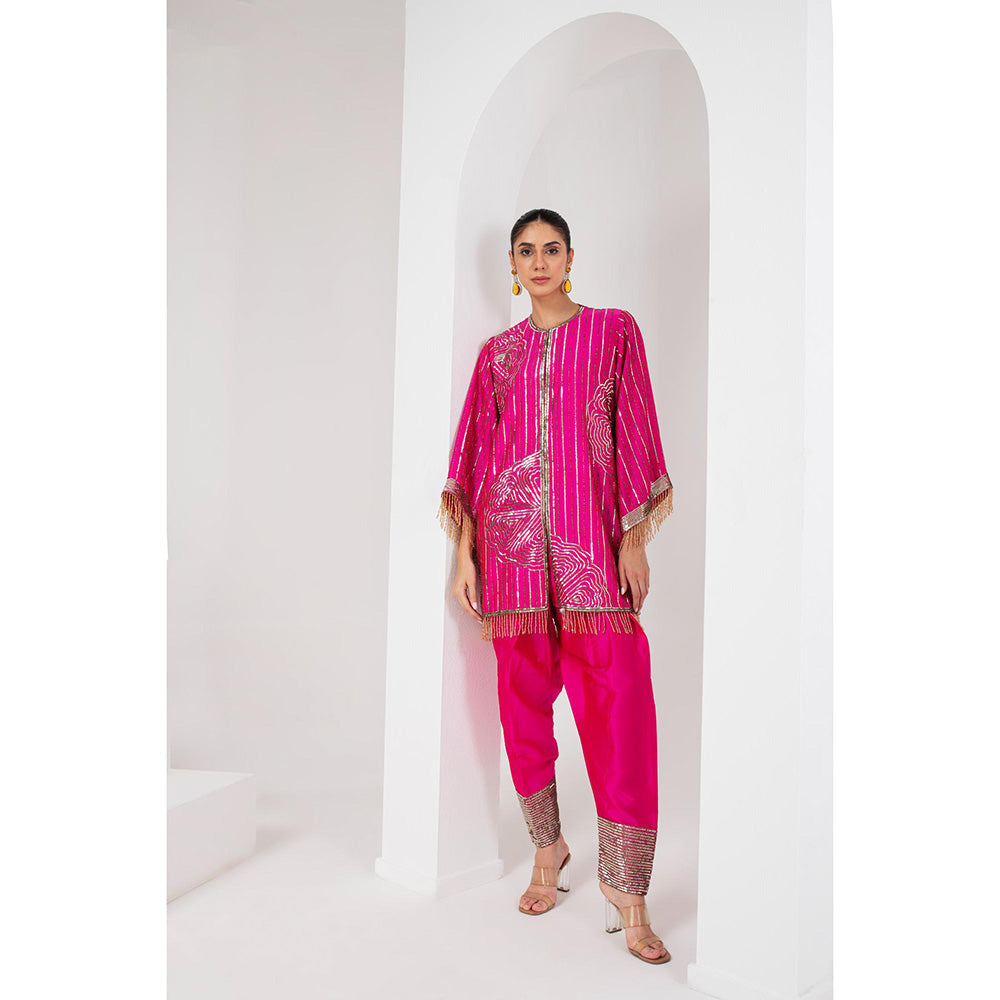 AKARA Women's Fascia Pink Embellished Kurti with Pakistani Salwar (Set of 2)