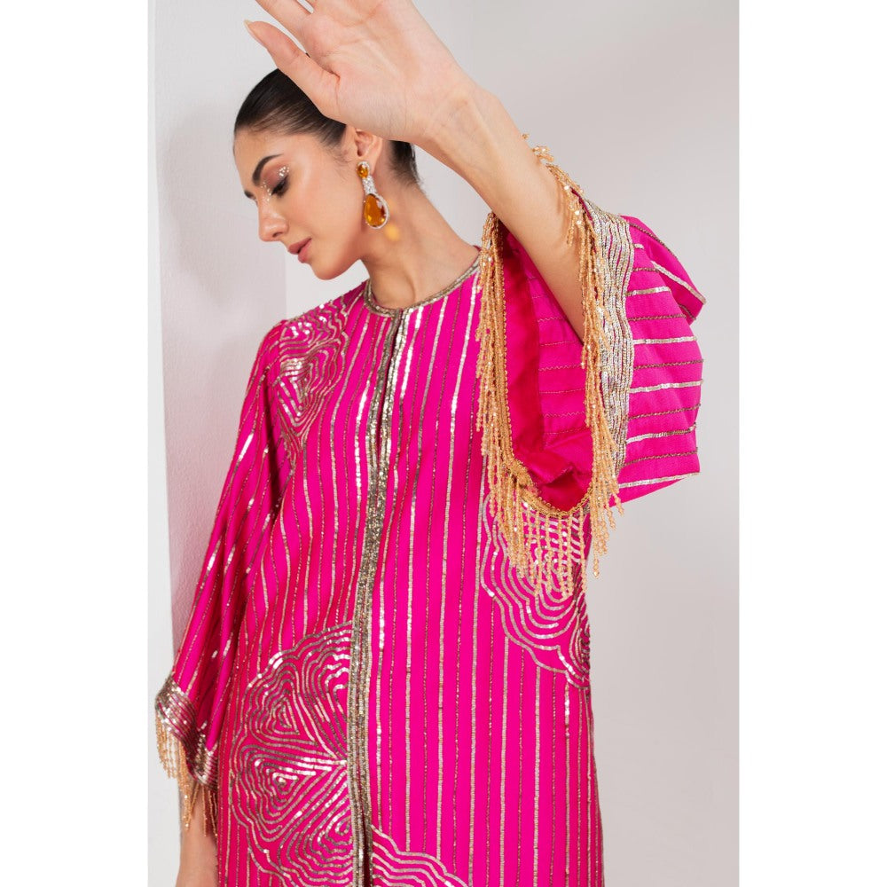 AKARA Women's Fascia Pink Embellished Kurti with Pakistani Salwar (Set of 2)