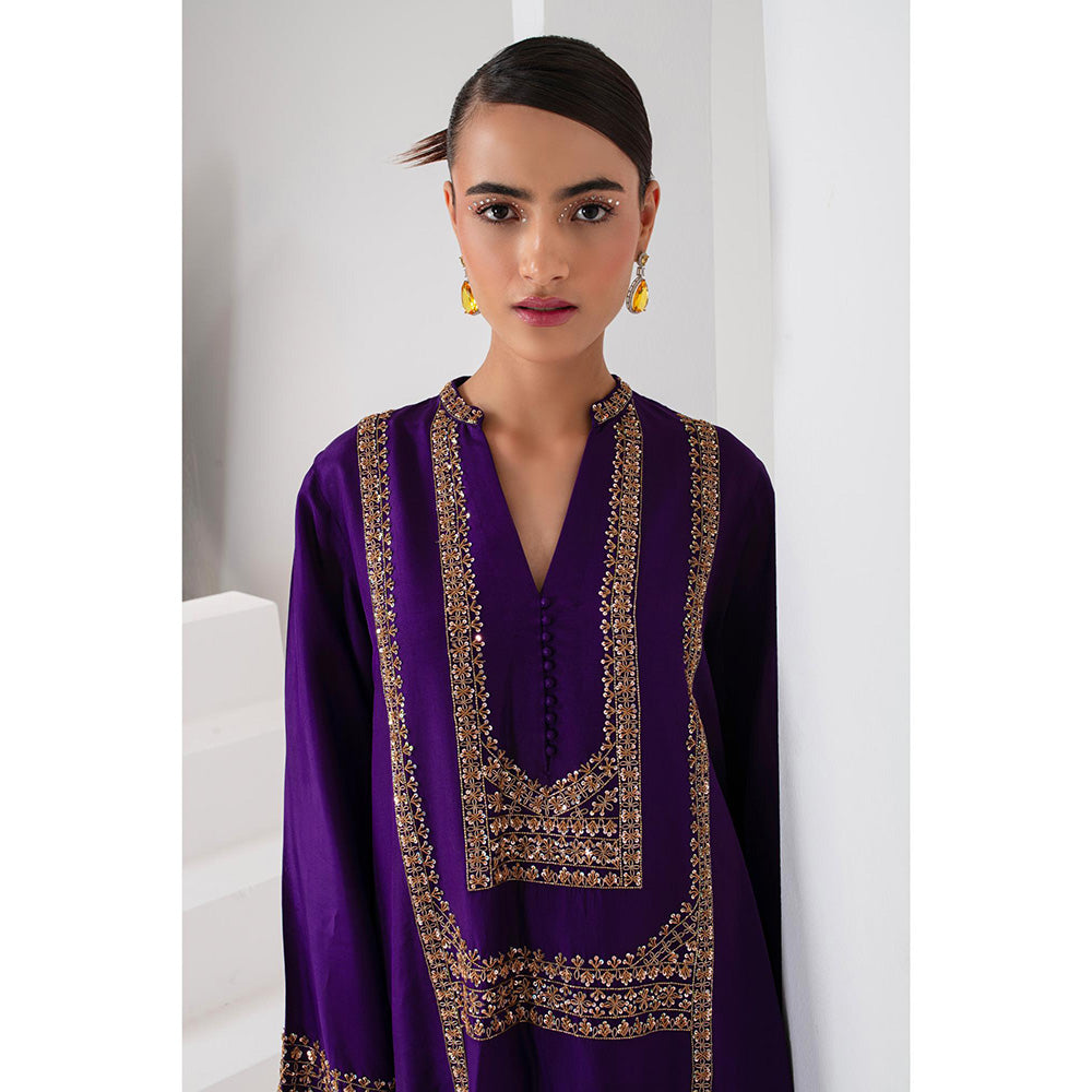 AKARA Women's Purple & Olive Green Kurta with Pakistani Salwar and Dupatta (Set of 3)