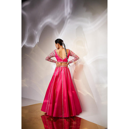 AKARA Women's Pink Embellished Stitched Blouse with Lehenga and Dupatta (Set of 3)