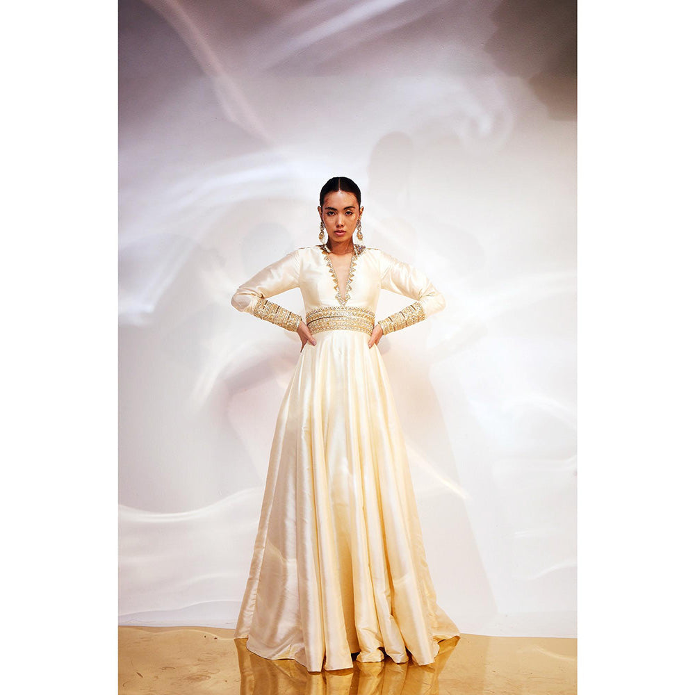 AKARA Women's Ivory A Line Embellished Maxi Dress