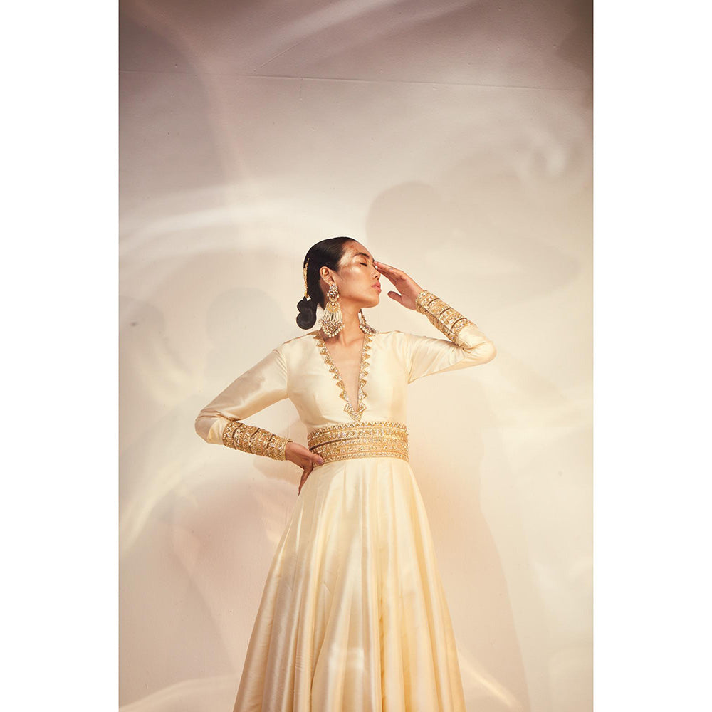 AKARA Women's Ivory A Line Embellished Maxi Dress