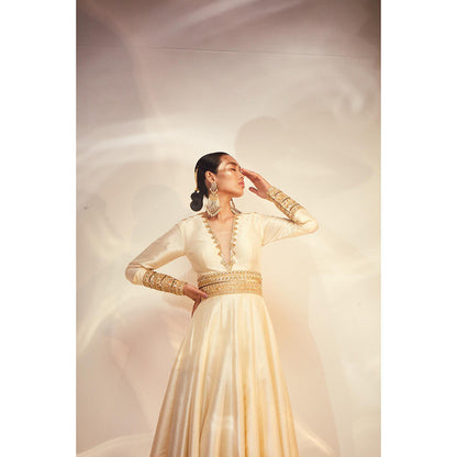 AKARA Women's Ivory A Line Embellished Maxi Dress