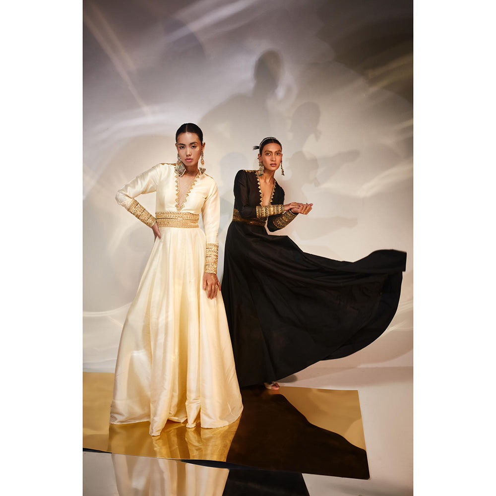 AKARA Women's Ivory A Line Embellished Maxi Dress