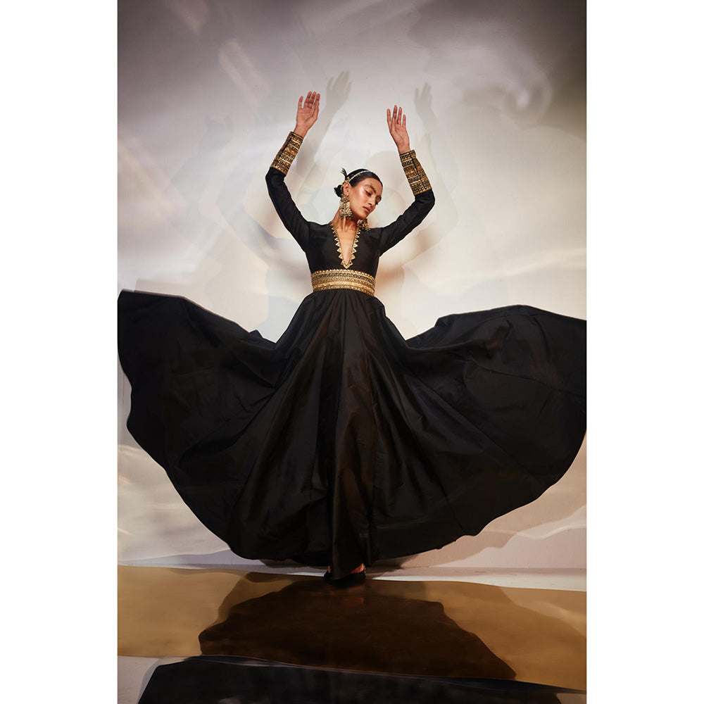 AKARA Women's Black A Line Embellished Maxi Dress