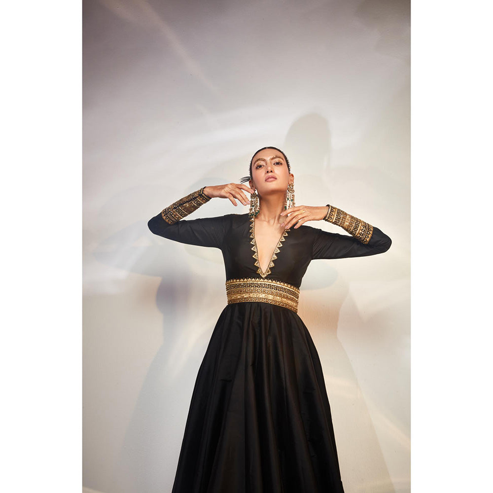 AKARA Women's Black A Line Embellished Maxi Dress