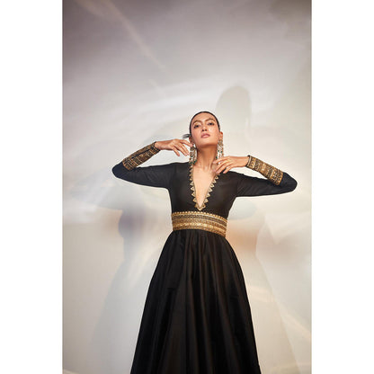 AKARA Women's Black A Line Embellished Maxi Dress