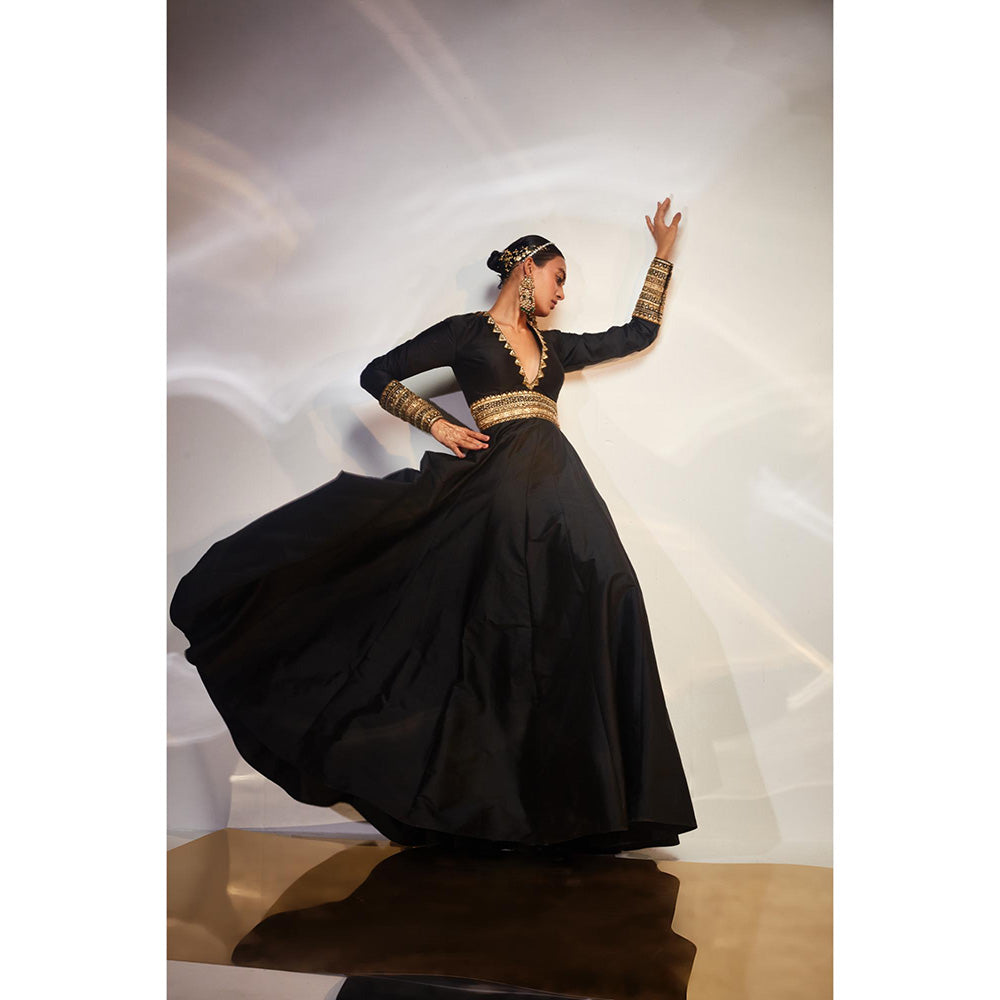 AKARA Women's Black A Line Embellished Maxi Dress