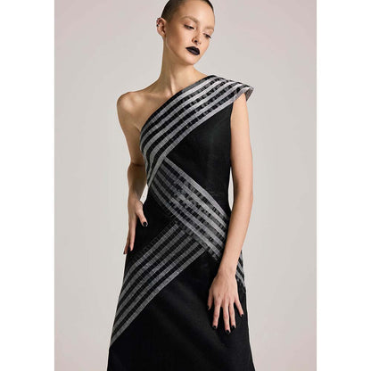 AKHL Black Asymmetric Glass Dress