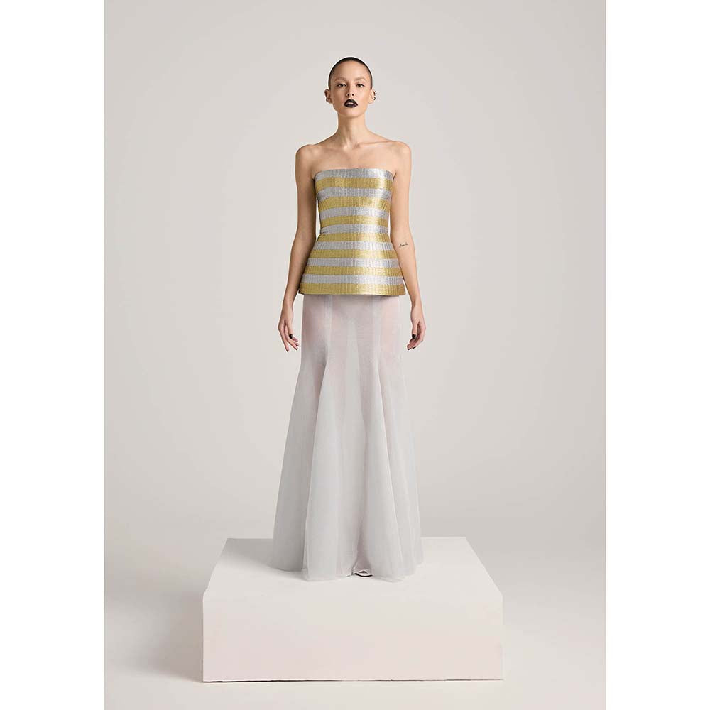 AKHL Gold Corset Top with Tulle Fishtail Skirt (Set of 2)