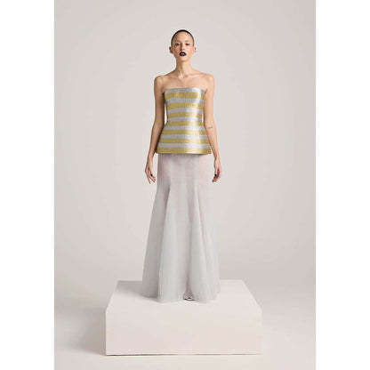 AKHL Gold Corset Top with Tulle Fishtail Skirt (Set of 2)