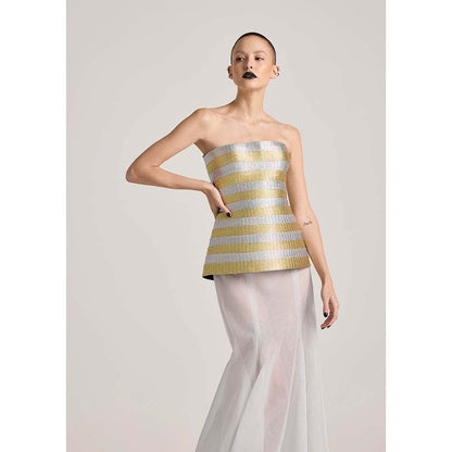 AKHL Gold Corset Top with Tulle Fishtail Skirt (Set of 2)