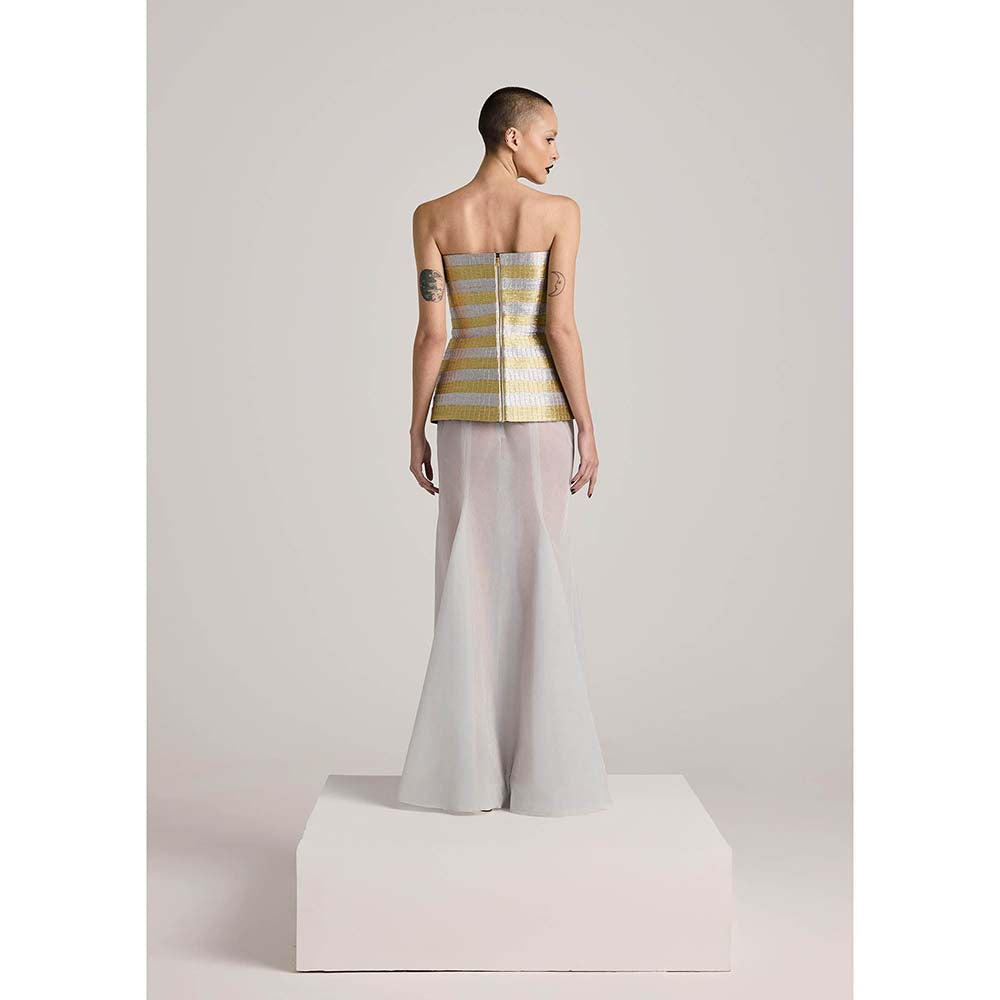 AKHL Gold Corset Top with Tulle Fishtail Skirt (Set of 2)