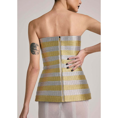 AKHL Gold Corset Top with Tulle Fishtail Skirt (Set of 2)