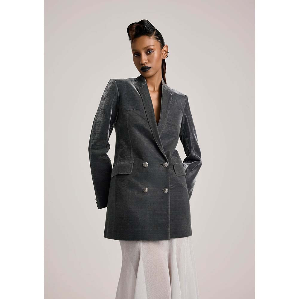 AKHL Charcoal Double Breasted Blazer and Tulle Fishtail Skirt (Set of 2)