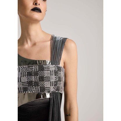 AKHL Black Sequins Bustier Asymmetric Dress