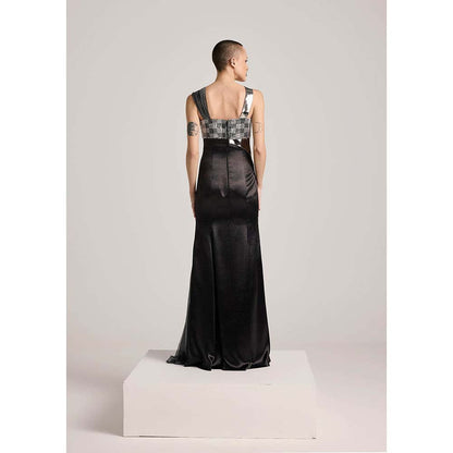 AKHL Black Sequins Bustier Asymmetric Dress