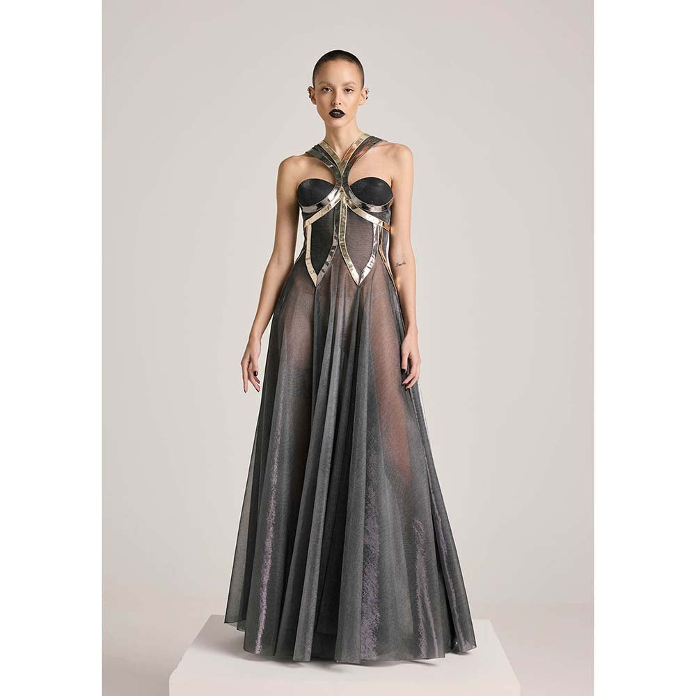 AKHL Metallic Lurex Tulle Godet Dress