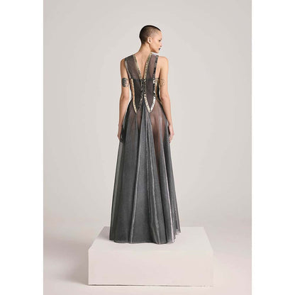 AKHL Metallic Lurex Tulle Godet Dress