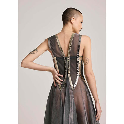 AKHL Metallic Lurex Tulle Godet Dress