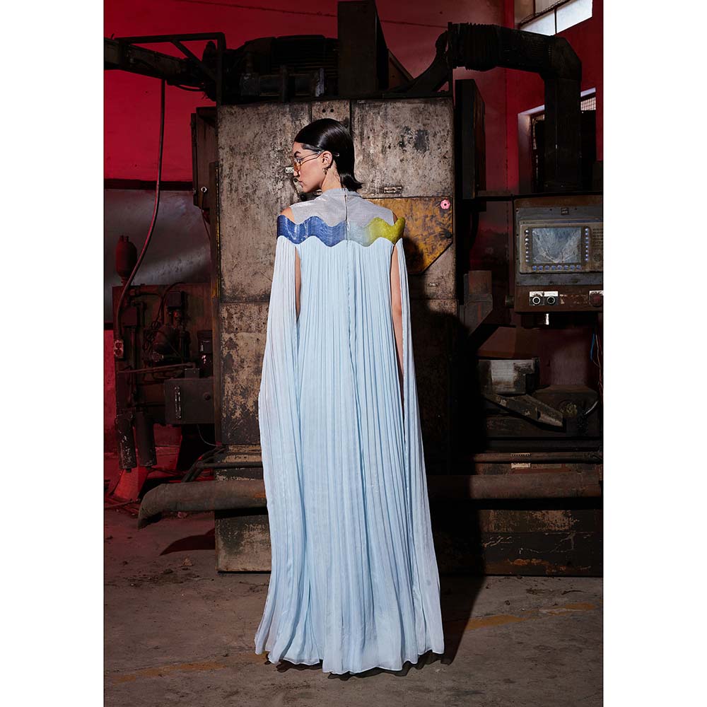 AKHL Blue Wave Glass Cape Sleeves Dress