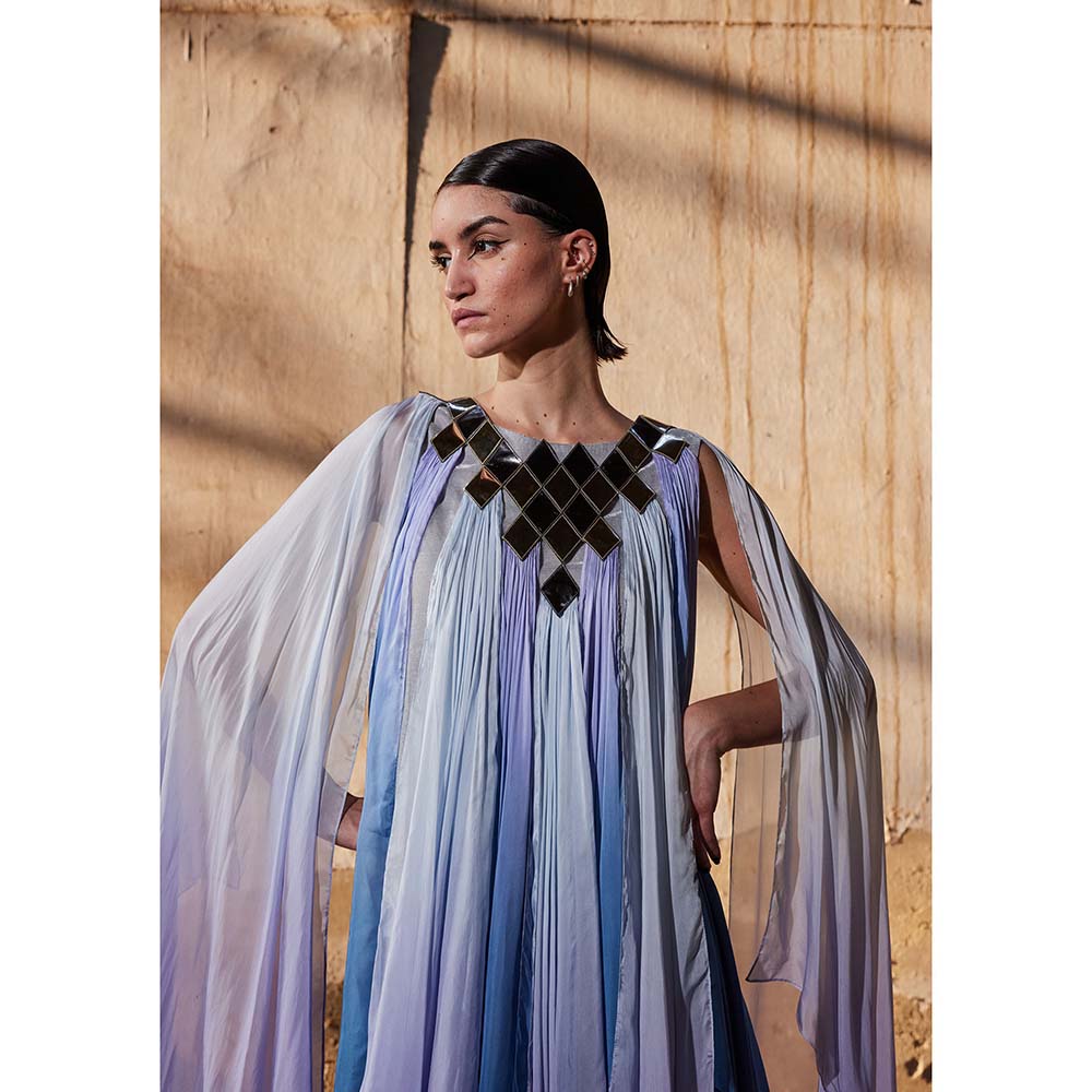 AKHL Purple Gradient Cape Sleeve Dress with Slip (Set of 2)
