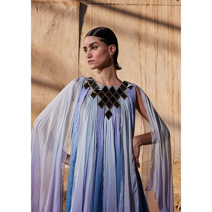AKHL Purple Gradient Cape Sleeve Dress with Slip (Set of 2)