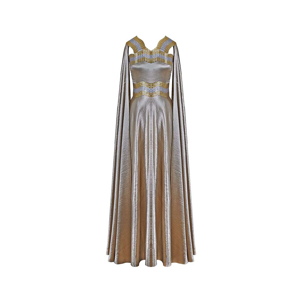 AKHL Textured Satin Cape Sleeve Gold Dress