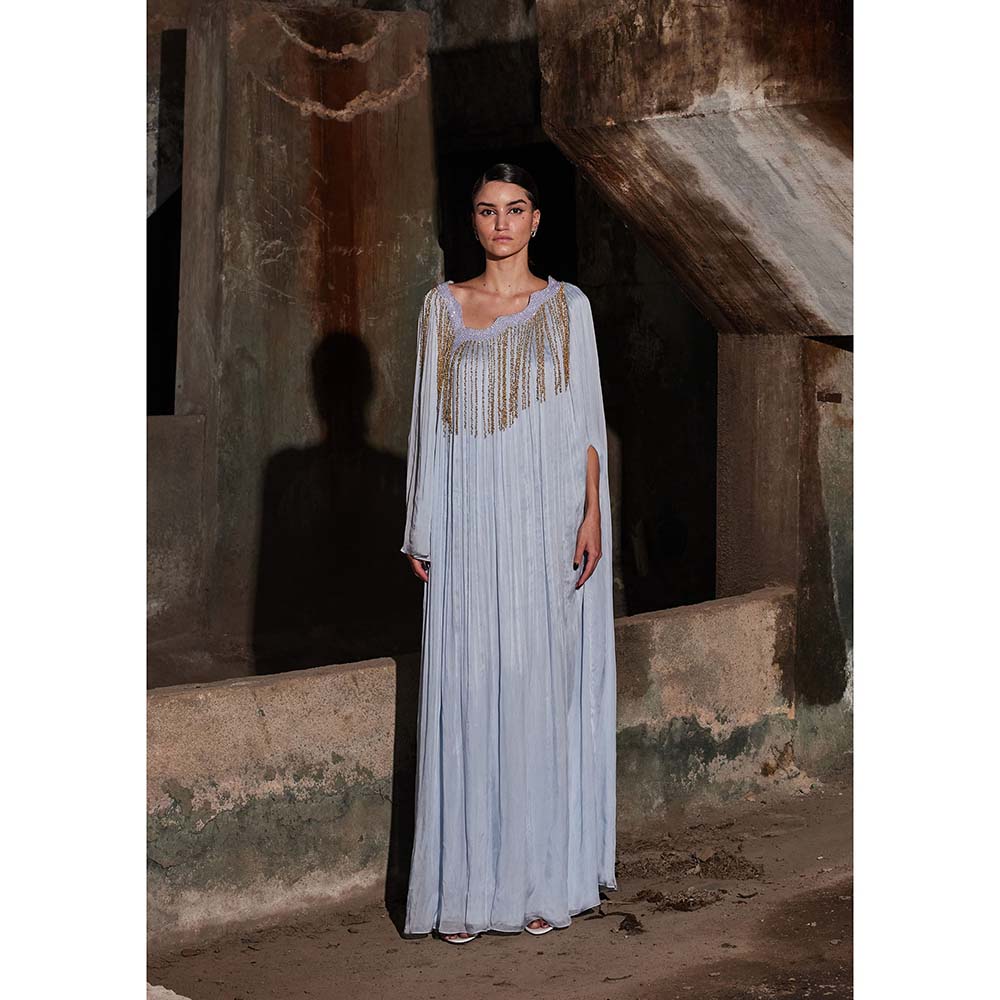 AKHL Blue Angular Gathered Kaftan Dress