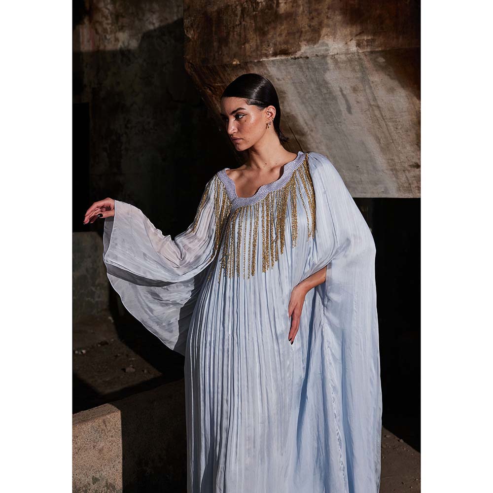 AKHL Blue Angular Gathered Kaftan Dress